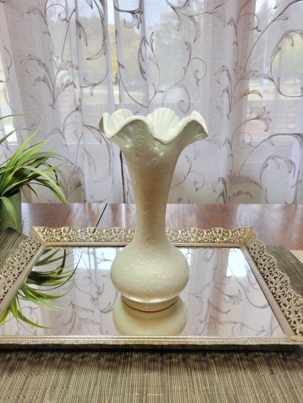 Vintage Shawnee Pottery Vase, Cameo Gray, Scalloped Label, Mid Century 1950's